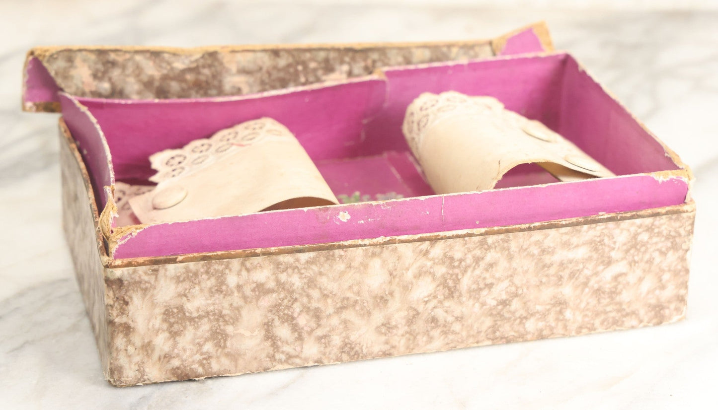 Lot 015 - Antique Ladies Cuff Set Pair In Original Box, Missing Lid, With Paper Label, As Found, Note Wear To Box