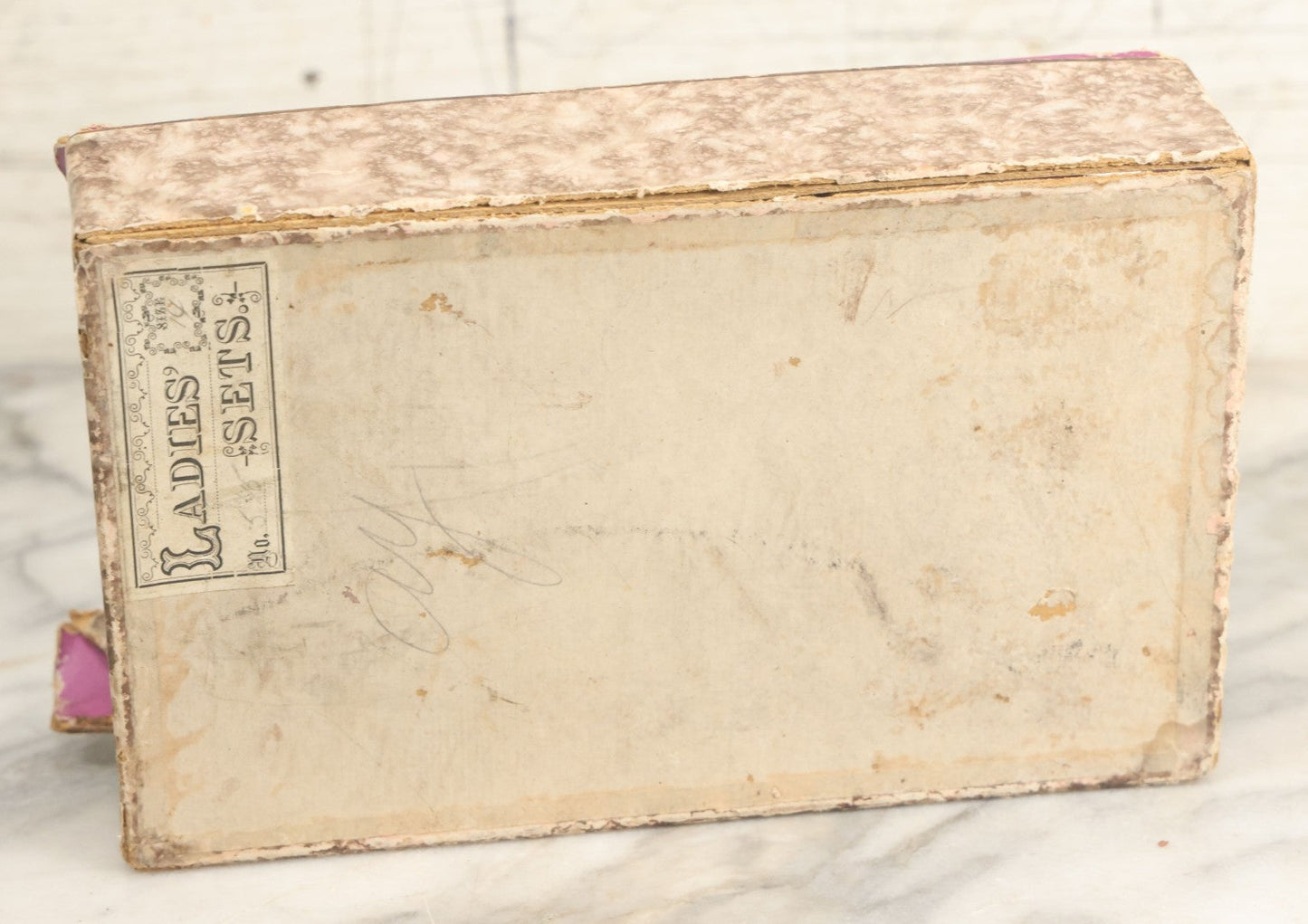 Lot 015 - Antique Ladies Cuff Set Pair In Original Box, Missing Lid, With Paper Label, As Found, Note Wear To Box