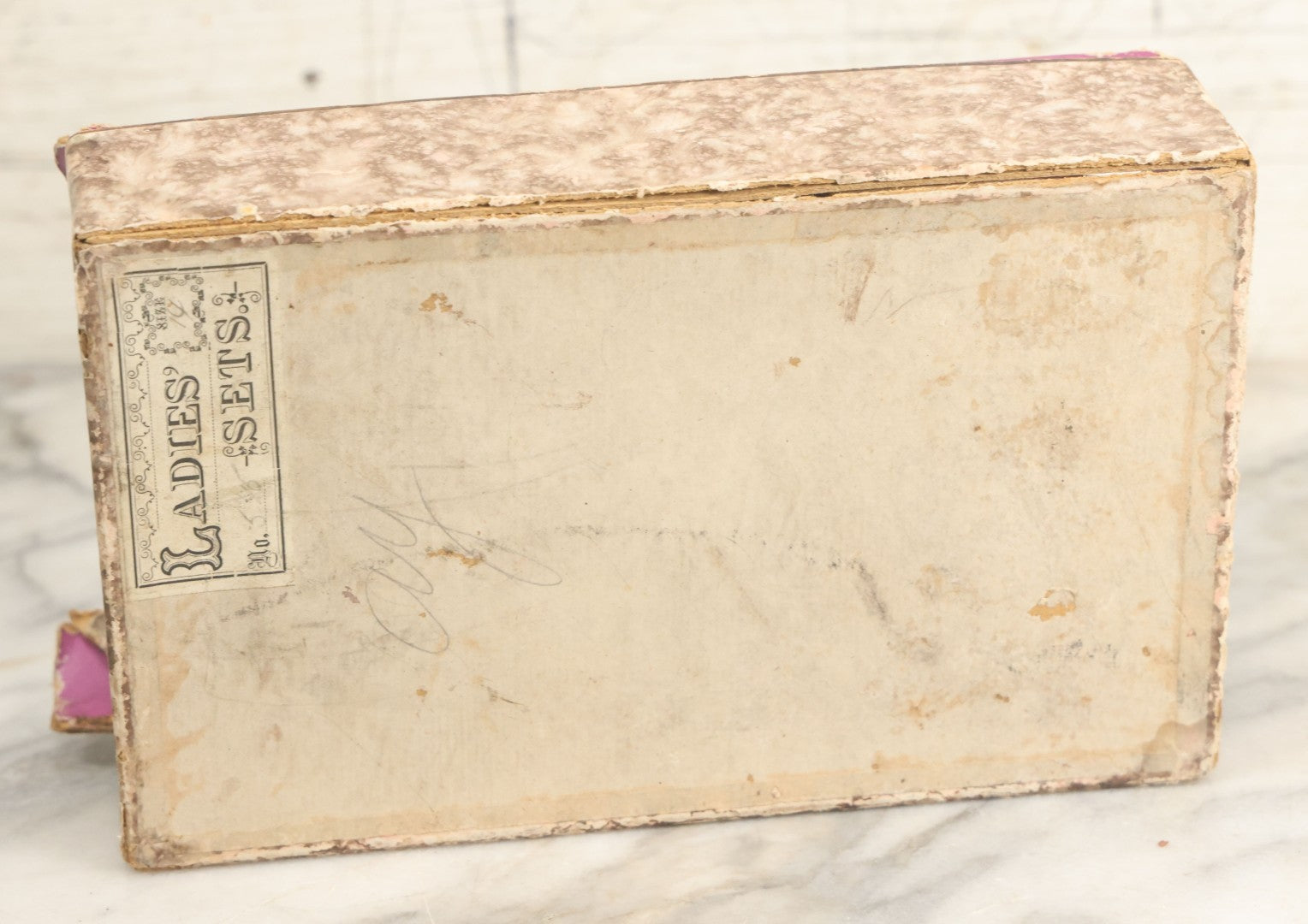Lot 015 - Antique Ladies Cuff Set Pair In Original Box, Missing Lid, With Paper Label, As Found, Note Wear To Box