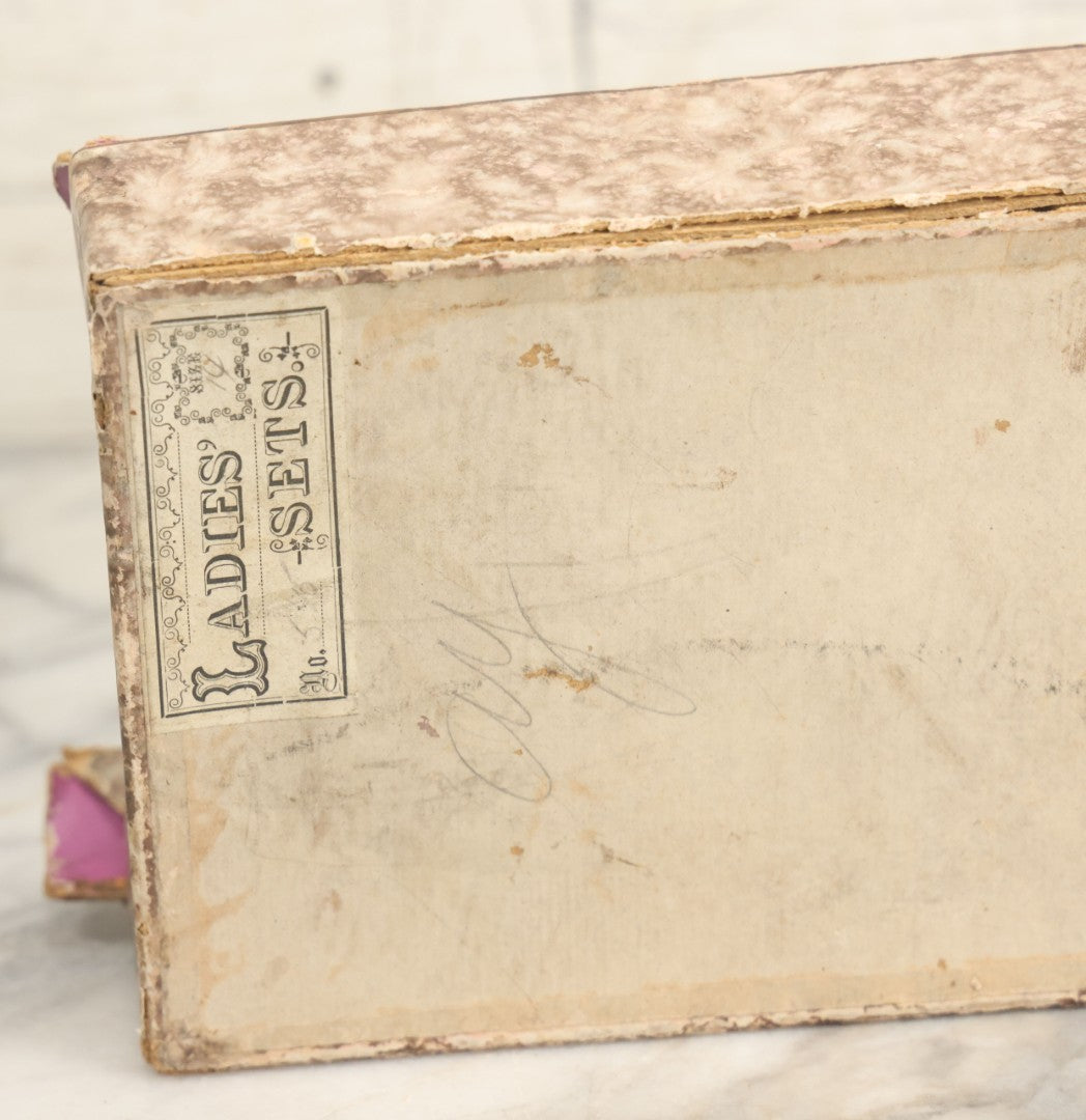 Lot 015 - Antique Ladies Cuff Set Pair In Original Box, Missing Lid, With Paper Label, As Found, Note Wear To Box