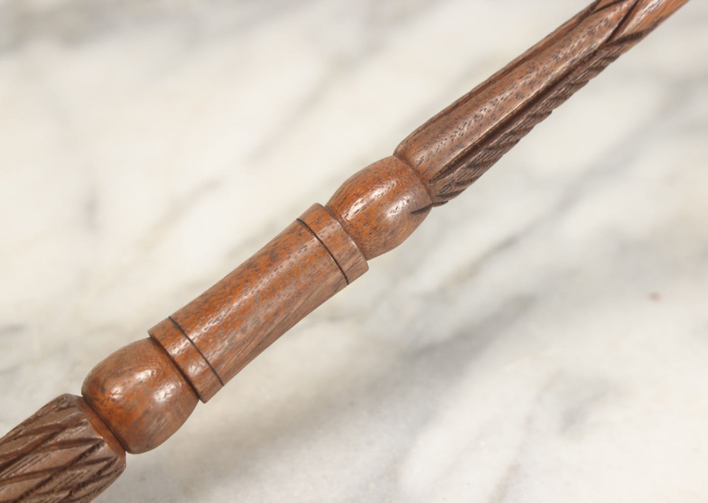 Lot 016 - Antique Petite Size Black Beaded Parasol Umbrella With Carved Wooden Handle, Note Holes, Wear, Overall Length 22-1/4"