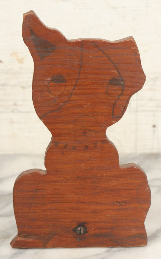 Lot 025 - Vintage Folk Art Wood Cut Door Stop, Boston Terrier Drawn On With Pen And Ink