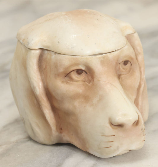 Lot 026 - Antique Porcelain Hound Dog Beagle Head Humidor With Lod, Made In Austria, Note Hairlines