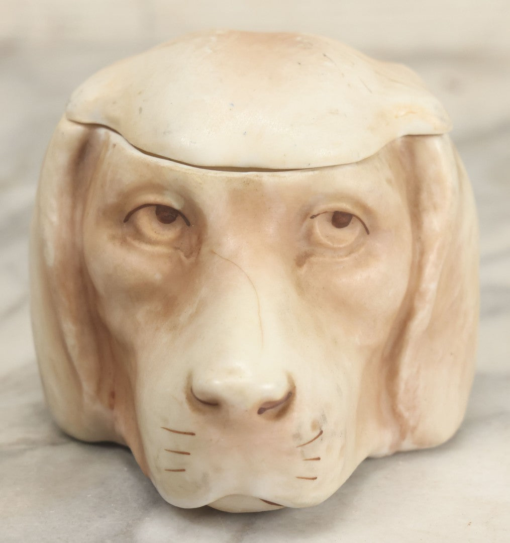 Lot 026 - Antique Porcelain Hound Dog Beagle Head Humidor With Lod, Made In Austria, Note Hairlines