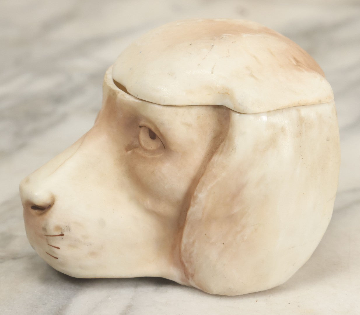 Lot 026 - Antique Porcelain Hound Dog Beagle Head Humidor With Lod, Made In Austria, Note Hairlines