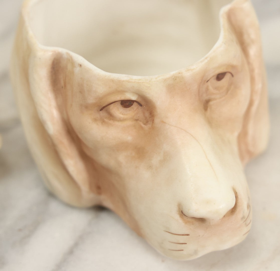 Lot 026 - Antique Porcelain Hound Dog Beagle Head Humidor With Lod, Made In Austria, Note Hairlines