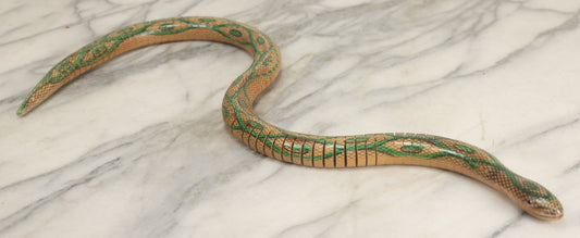 Lot 027 - Vintage Novelty Articulated Wooden Snake Toy With Green And Black Coloring