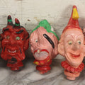 Lot 029 - Grouping Of Five Vintage Punch And Judy Style Rubber Puppet Heads Including Devil, Pirate, Cop, And Others