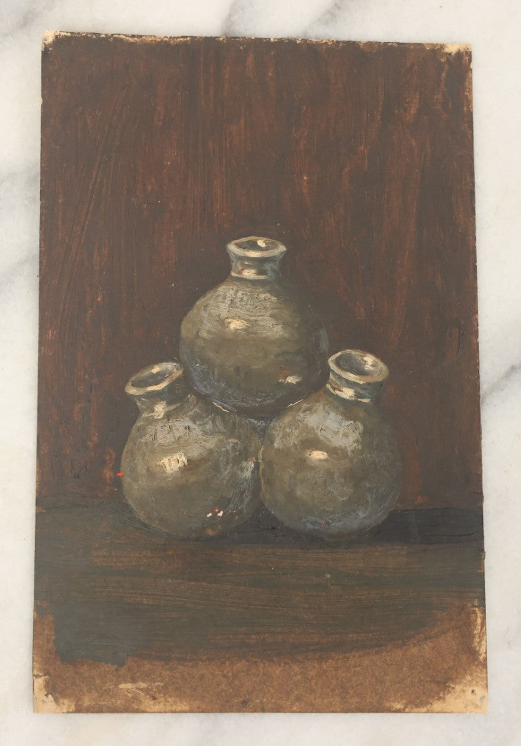 Lot 044 - Grouping Of Four Antique Paintings On Canvas And Paper Including Vase, Still Life, Little Child, Approximately 5" x 7" (Grouping I)