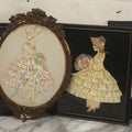 Lot 045 - Grouping Of Four Vintage Framed Ribbon Ladies Made With Real Fabric, Etc, In Frames