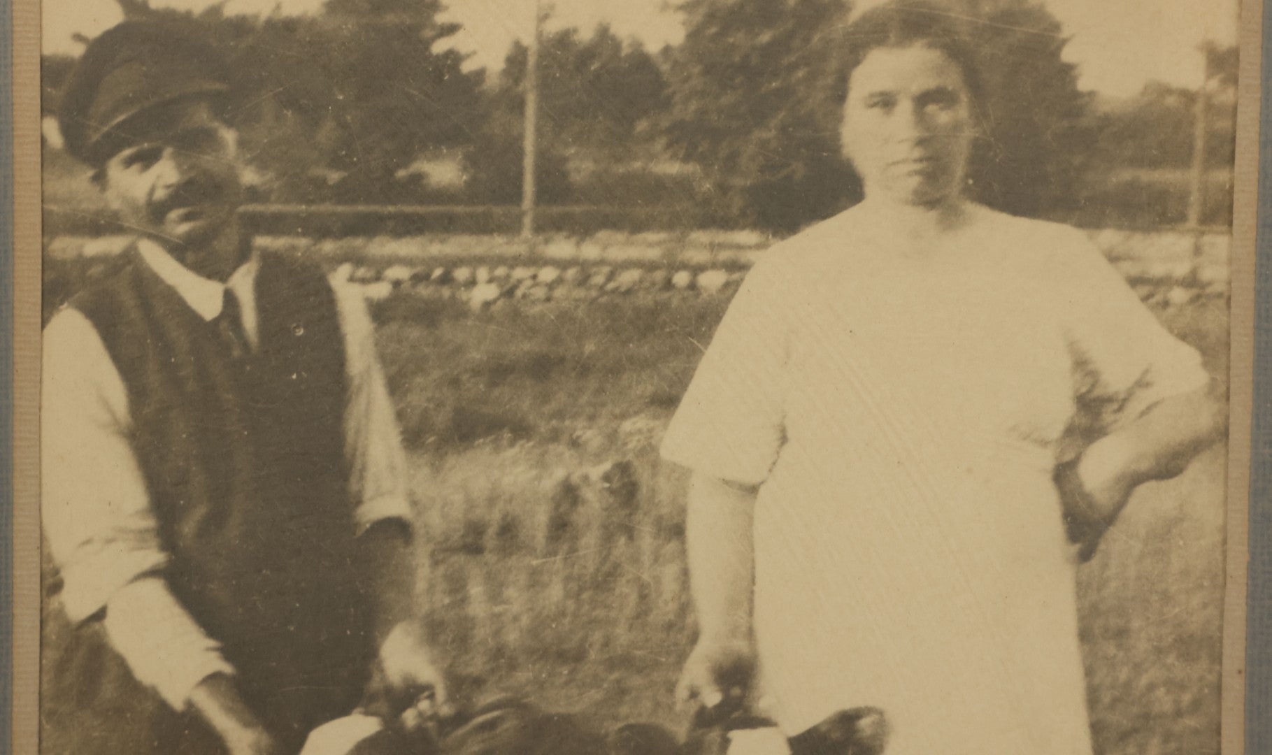 Lot 046 - Antique Framed Photograph Of A Couple With Two Baby Cow Calfs, 10-3/4" x 16-3/4"