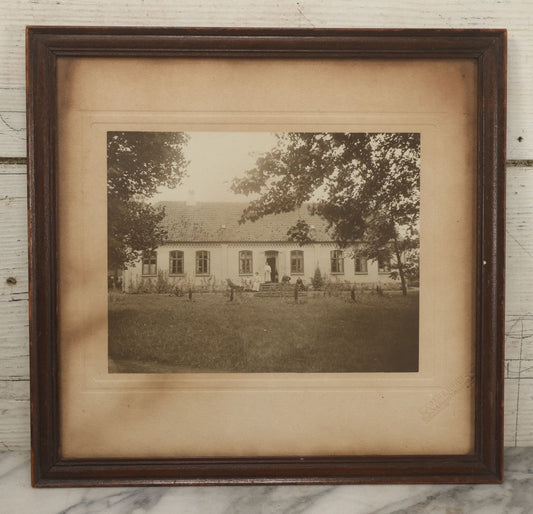 Lot 048 - Antique Framed Photograph Of People Gathered Outside Home, Photographed By Oluf Borup, Denmark, 13-1/8" x 12-1/2"