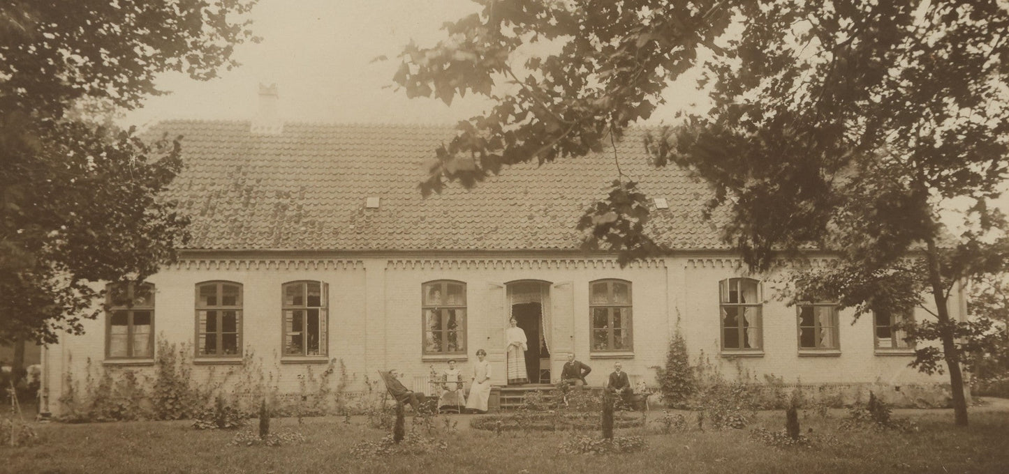 Lot 048 - Antique Framed Photograph Of People Gathered Outside Home, Photographed By Oluf Borup, Denmark, 13-1/8" x 12-1/2"