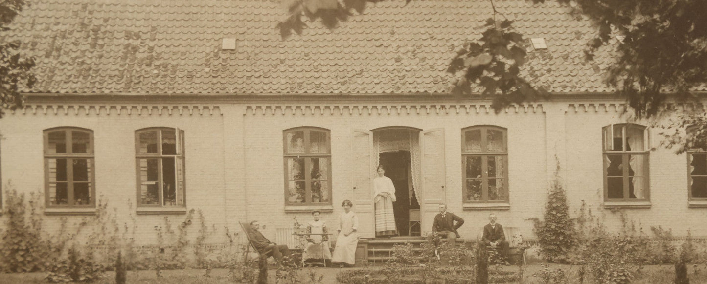 Lot 048 - Antique Framed Photograph Of People Gathered Outside Home, Photographed By Oluf Borup, Denmark, 13-1/8" x 12-1/2"