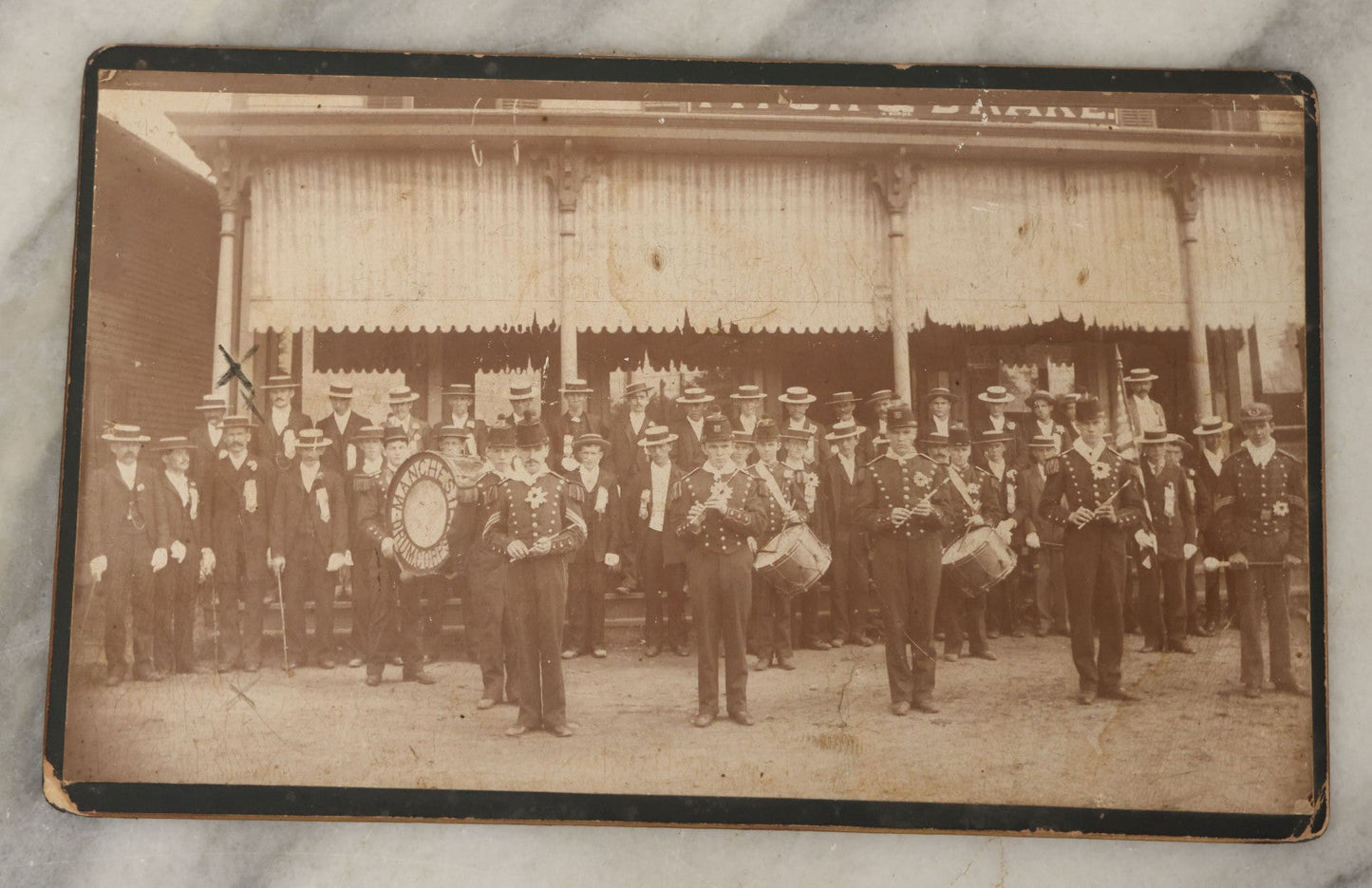 Lot 052 - Antique Cabinet Card Photograph Of The Manchester Drum Corps, Manchester, Connecticut