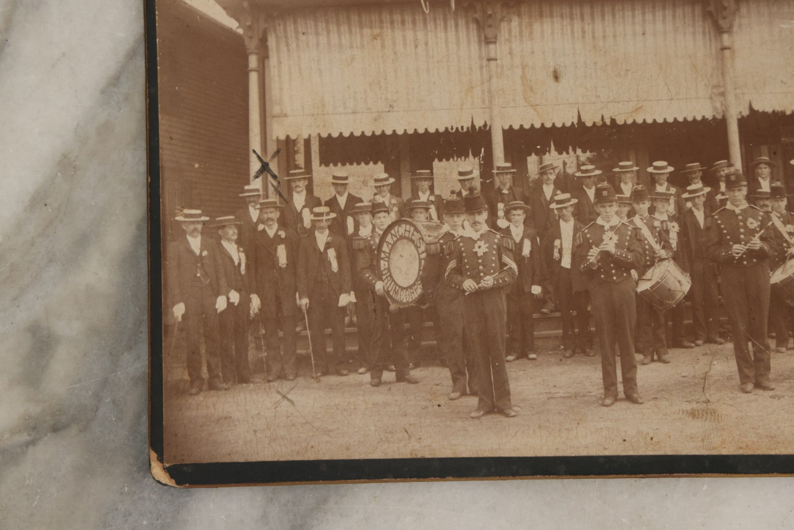 Lot 052 - Antique Cabinet Card Photograph Of The Manchester Drum Corps, Manchester, Connecticut
