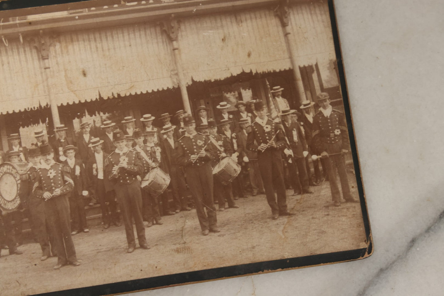 Lot 052 - Antique Cabinet Card Photograph Of The Manchester Drum Corps, Manchester, Connecticut