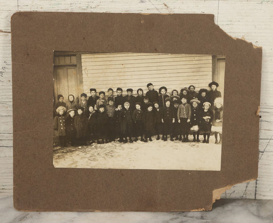Lot 056 - Antique Boarded Photograph Of A Group Of Bundled Up School Children Posing Outdoors In The Winter, C.H. Dibble, Photographer, Milford, Massachusetts