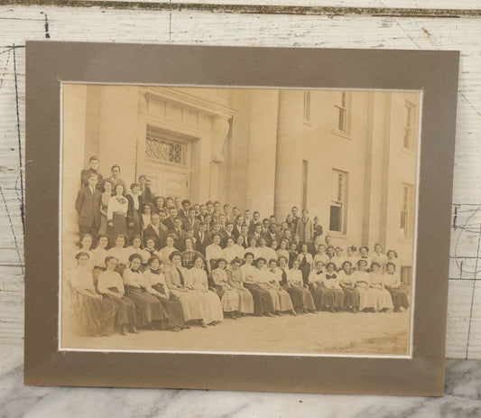 Lot 058 - Antique Boarded Photograph Of A High School Class Posing On The Steps Of Their School, Shrink Wrapped With Mat