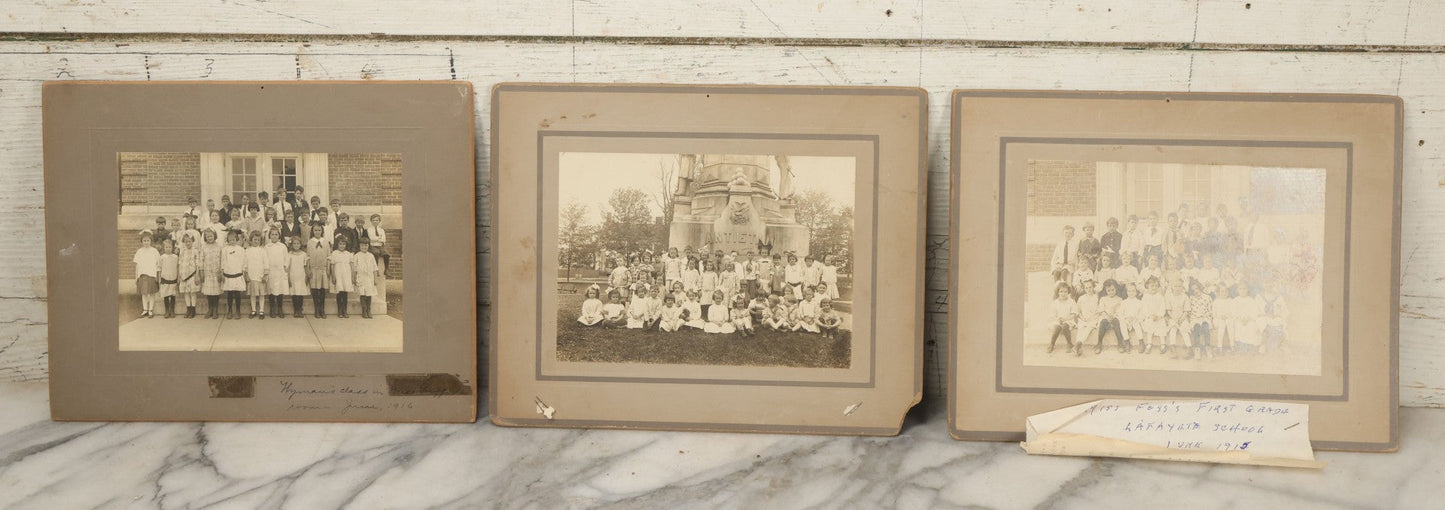 Lot 062 - Grouping Of Three Antique Boarded Photographs Of School Classes Including Miss Coleman's Kindergarten Class Taken May, 1914 On A Field Trip To The Antietam Battlefield Civil War Memorial, And Photos From 1915 And 1916