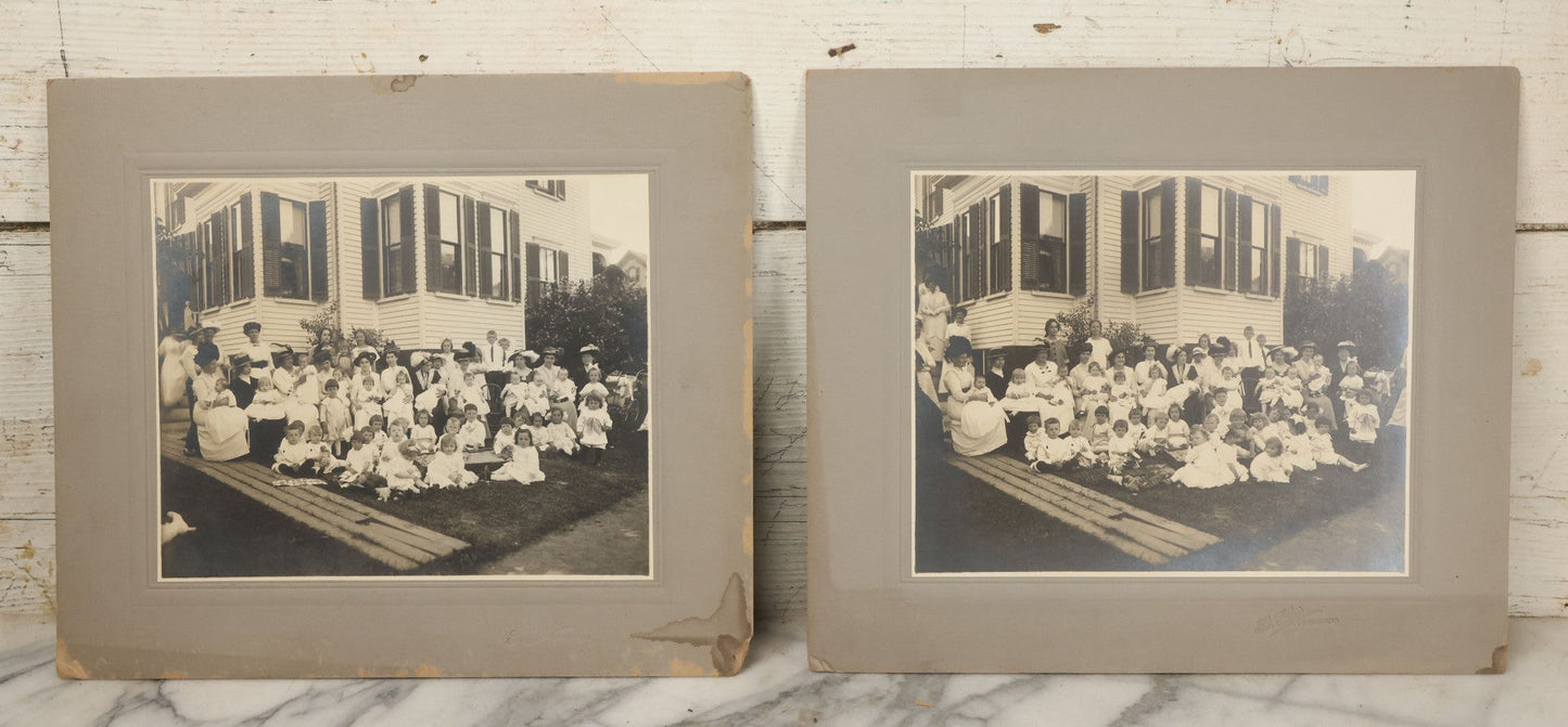 Lot 063 - Pair Of Antique Boarded Photographs Of Mothers And Their Toddlers Posing In Front Of A Home