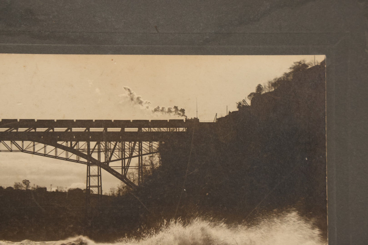 Lot 066 - Antique Boarded Photograph Of A Train Crossing The Whirlpool Rapids Bridge Between The United States And Canada, Niagara Falls