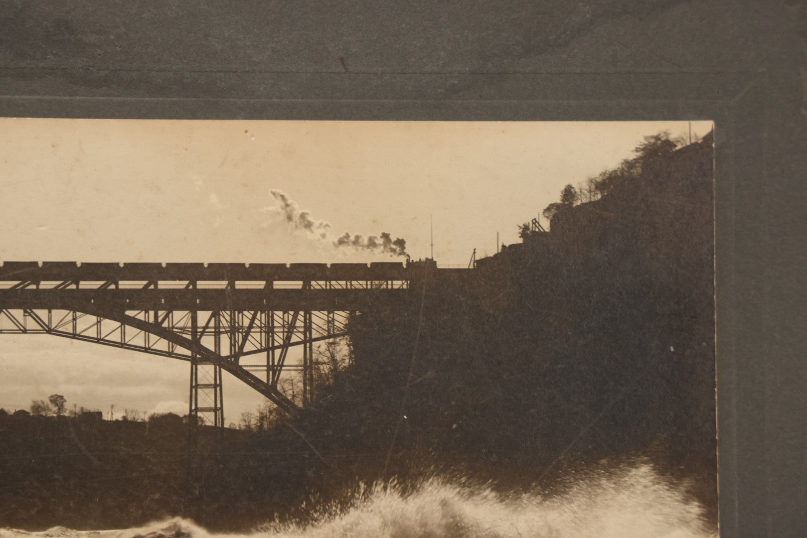 Lot 066 - Antique Boarded Photograph Of A Train Crossing The Whirlpool Rapids Bridge Between The United States And Canada, Niagara Falls
