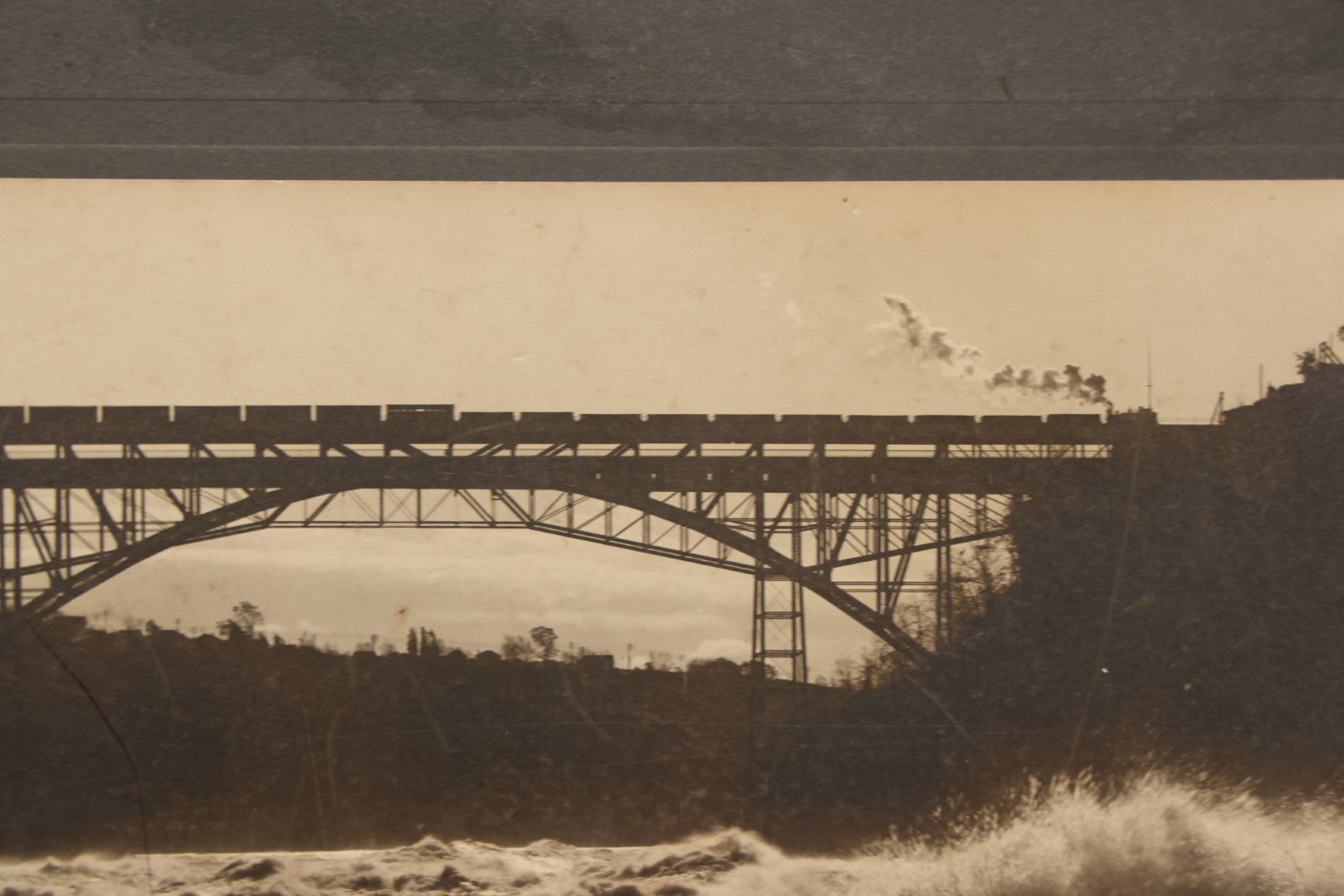 Lot 066 - Antique Boarded Photograph Of A Train Crossing The Whirlpool Rapids Bridge Between The United States And Canada, Niagara Falls