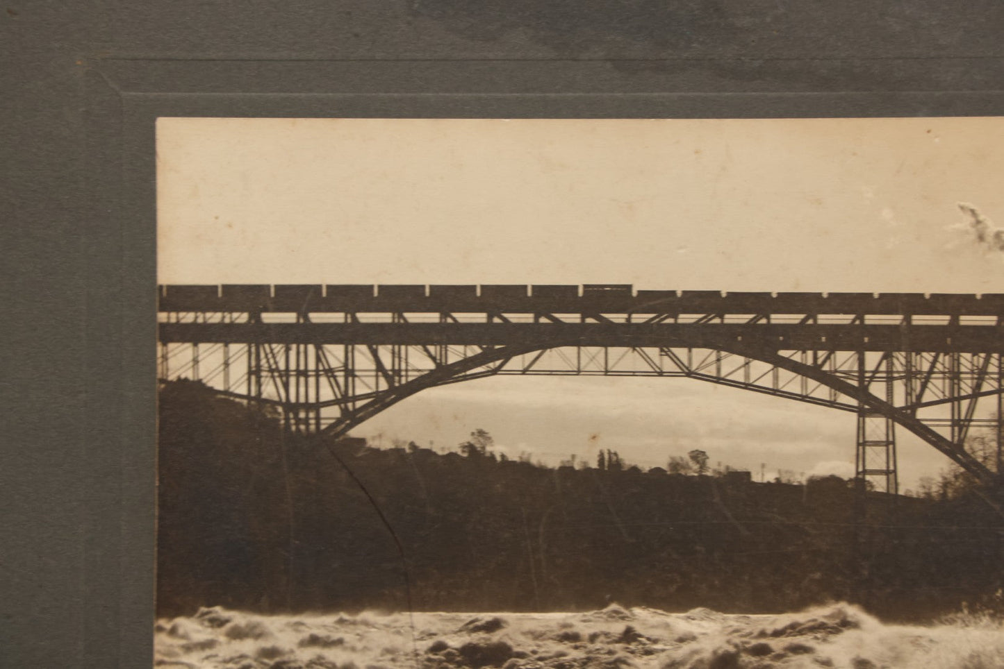 Lot 066 - Antique Boarded Photograph Of A Train Crossing The Whirlpool Rapids Bridge Between The United States And Canada, Niagara Falls