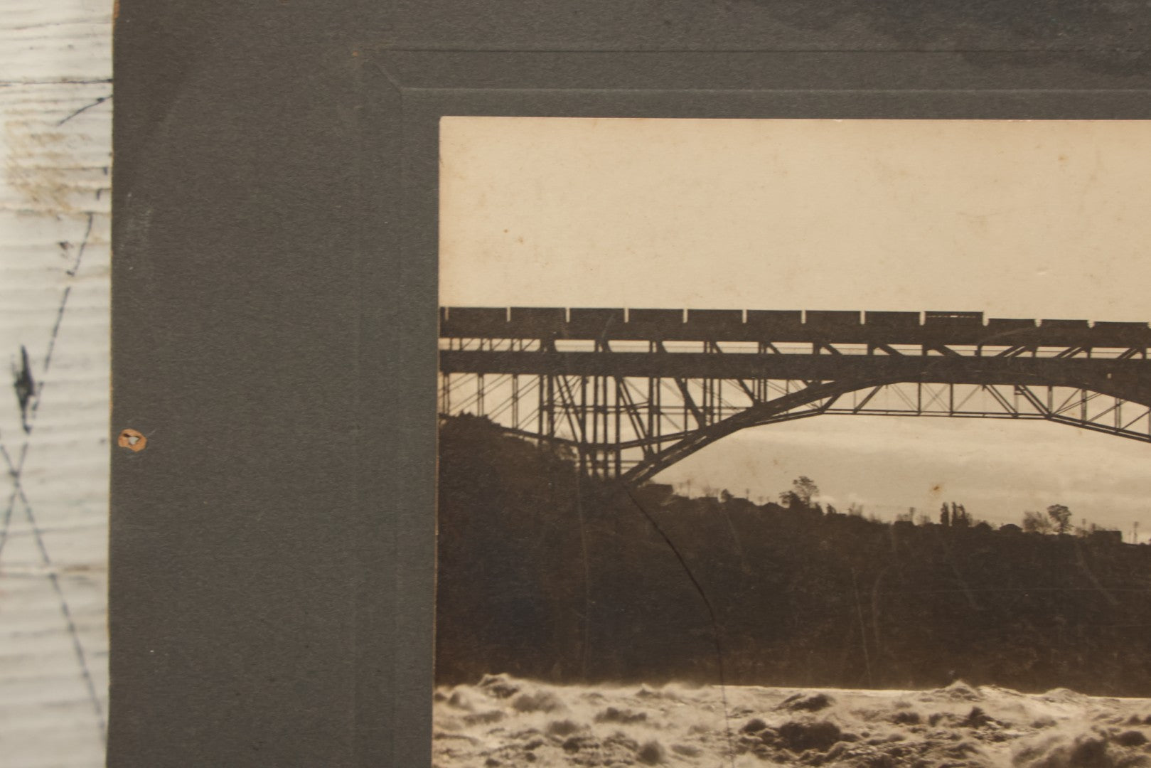 Lot 066 - Antique Boarded Photograph Of A Train Crossing The Whirlpool Rapids Bridge Between The United States And Canada, Niagara Falls