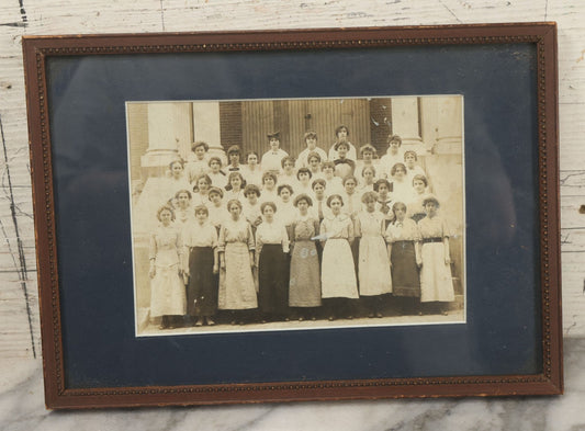 Lot 070 - Antique Framed And Matted Photograph Of An All Girl High School Class Standing On Stoop Of School, 10-5/8" x 7-5/8"