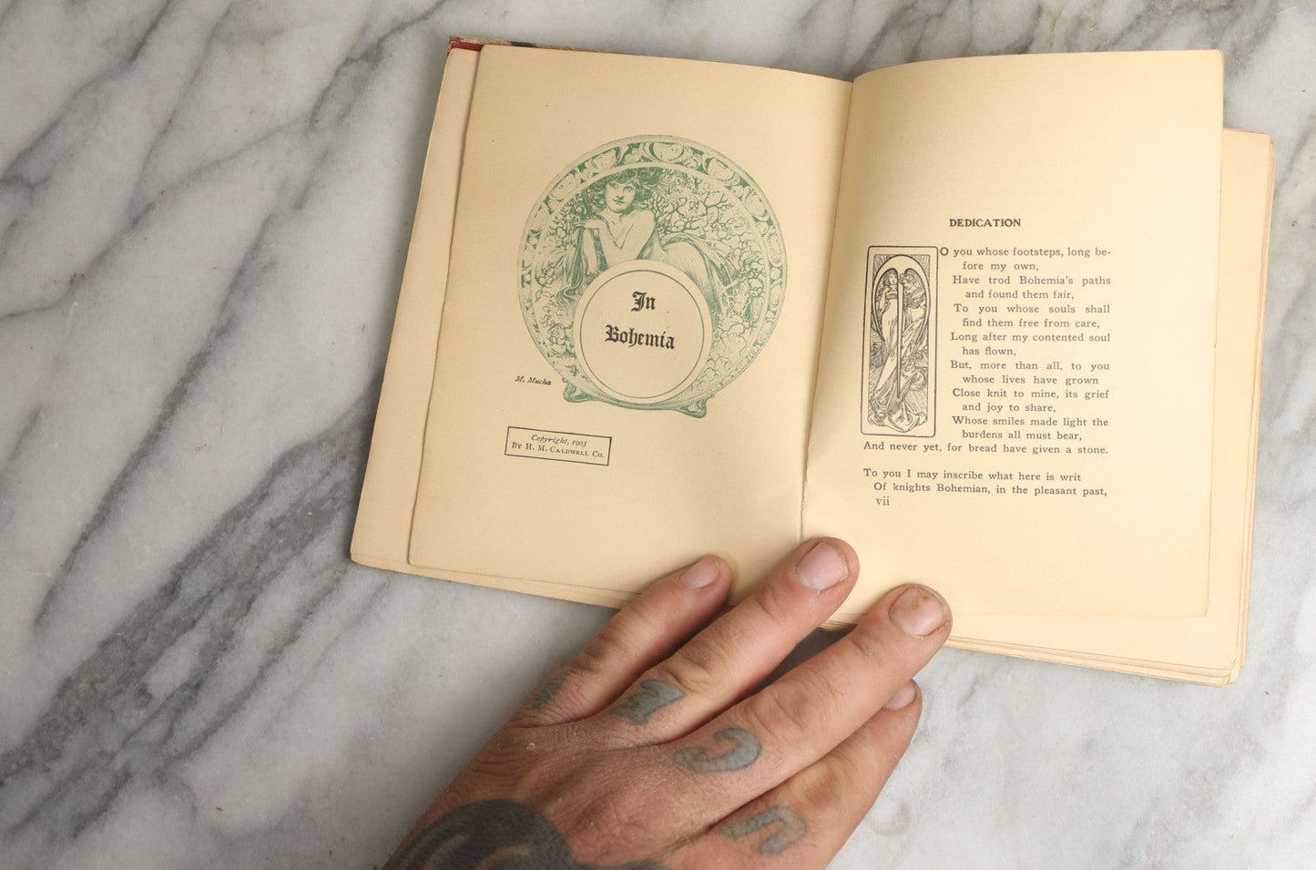 Lot 076 - "In Bohemia" Antique Poetry Book By James Clarence Harvey, Illustrated By Mucha, Myer, Outcault, And Others, H.M. Caldwell Co., Boston & New York, Circa 1910, Note Poor Binding Condition