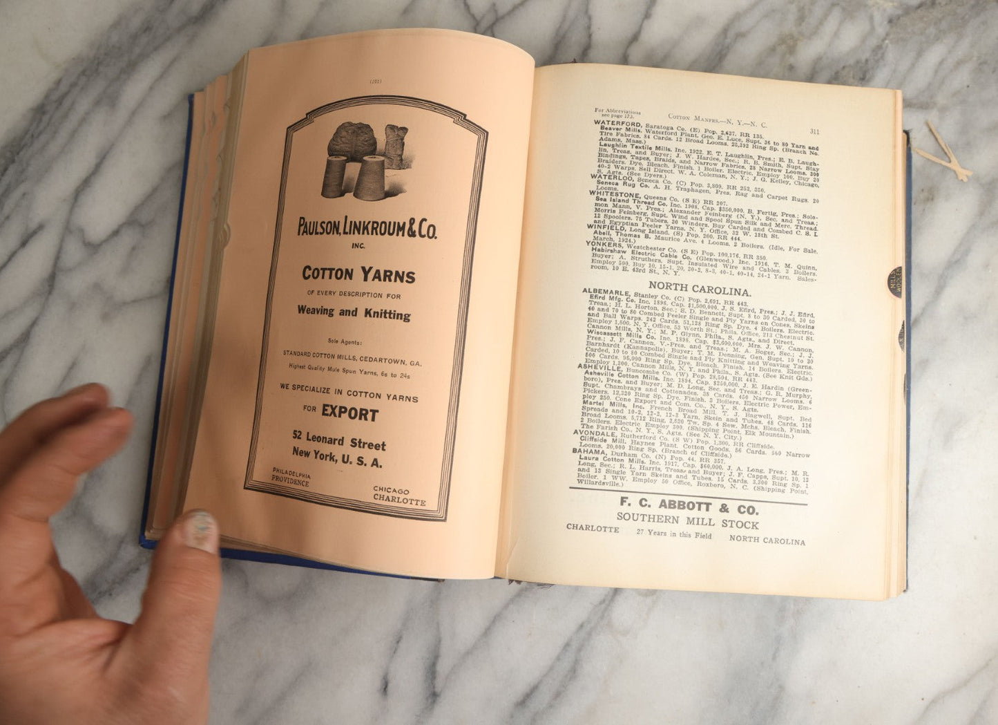 Lot 080 - "Davison's Textile Blue Book, 37th Annual, 1924" By Davison Publishing Co., New York, With A Directory And Advertising For Many Textile Companies Of The Time