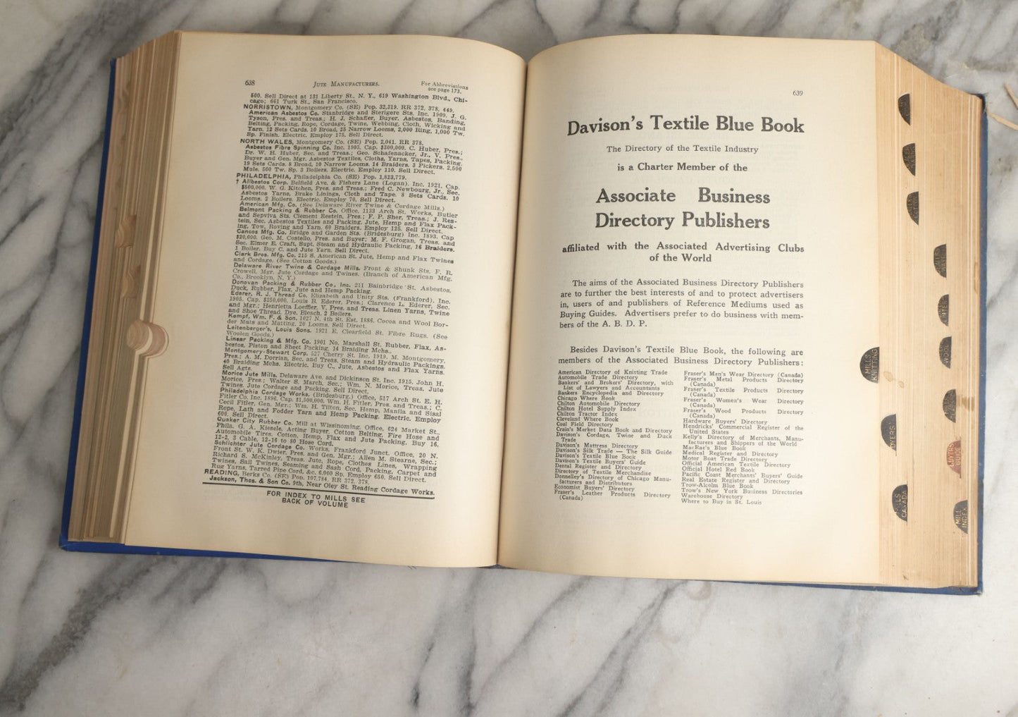 Lot 080 - "Davison's Textile Blue Book, 37th Annual, 1924" By Davison Publishing Co., New York, With A Directory And Advertising For Many Textile Companies Of The Time