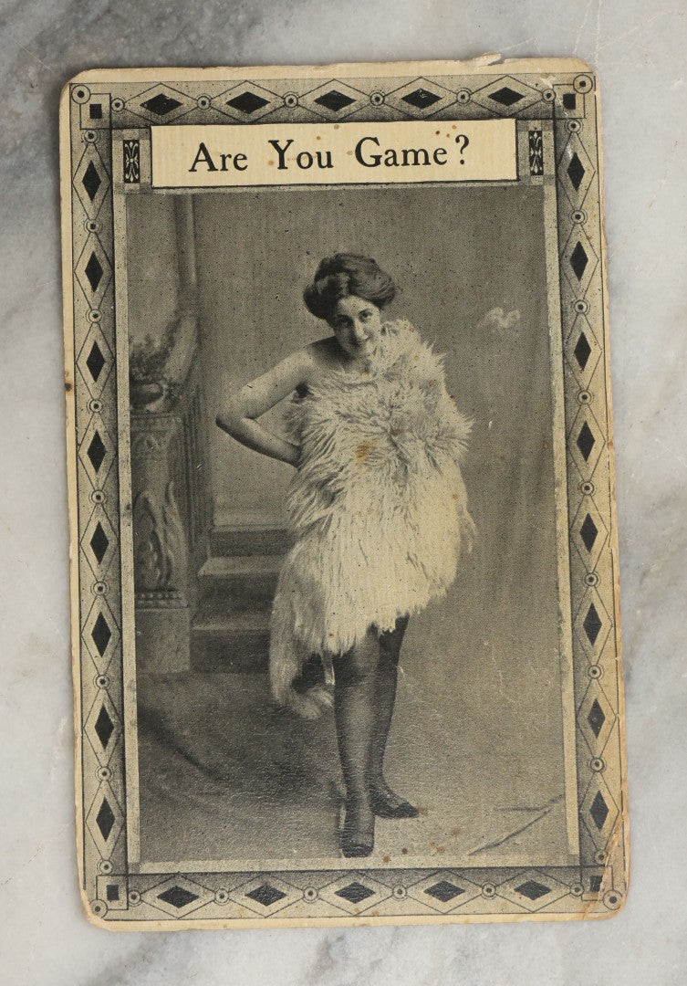 Lot 082 - Grouping Of Ten Antique And Vintage Photographic Postcards Of Women Including Gypsy Woman, Woman In Mask, "Are You Game," Etc., (Grouping B)