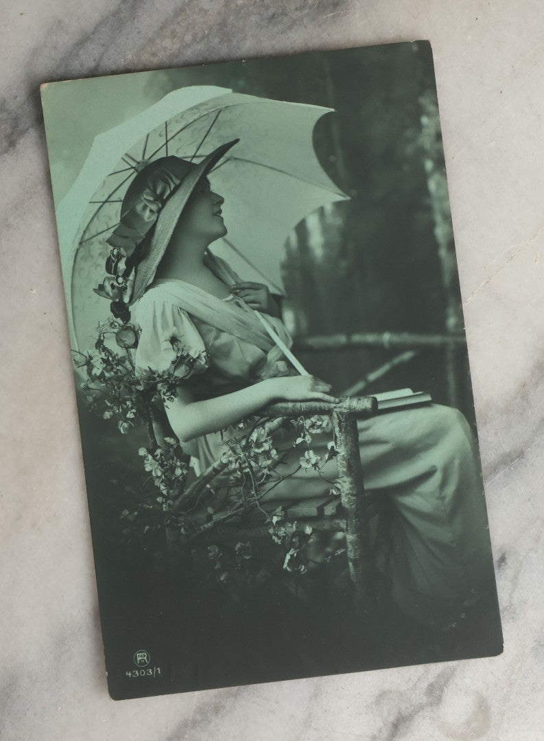 Lot 083 - Grouping Of Ten Antique And Vintage Photographic Postcards Of Women Including Cards With Green Tint, Girl With Flower In Her Hair, Etc., (Grouping C)