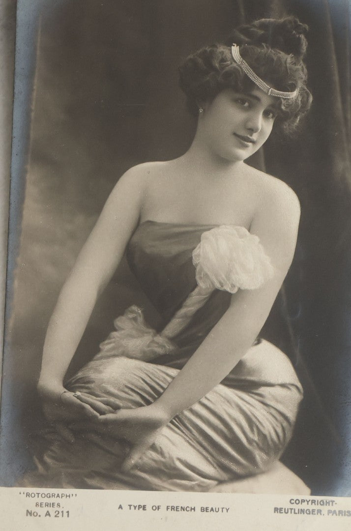 Lot 084 - Grouping Of Ten Antique And Vintage Photographic Postcards Of Women Including Woman In Garbage Pail Hat, French Beauty, "Hurry And Join Me," Etc., (Grouping D)
