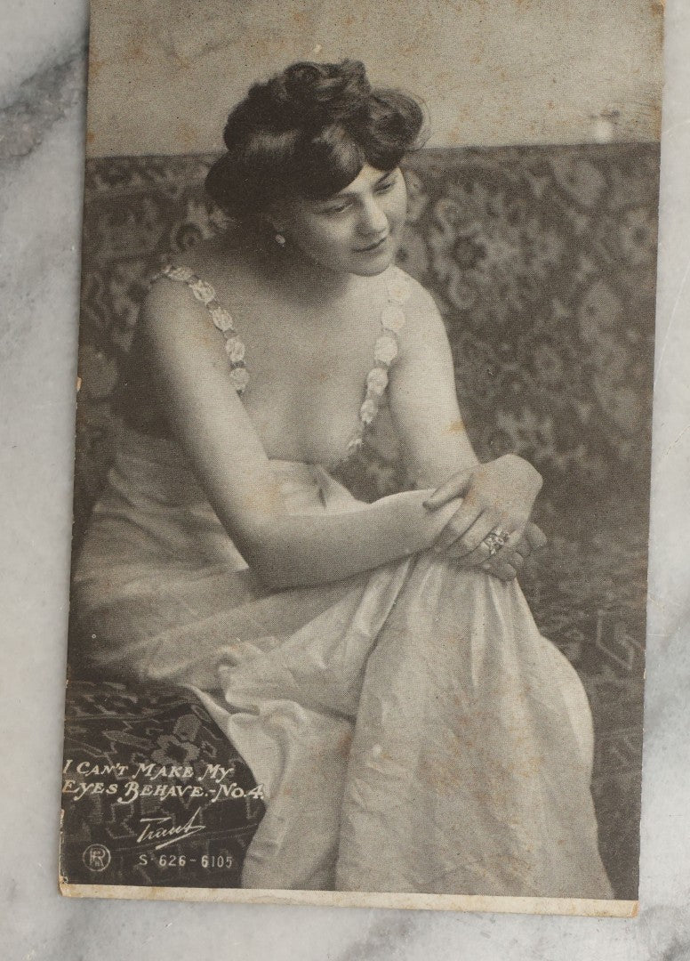Lot 084 - Grouping Of Ten Antique And Vintage Photographic Postcards Of Women Including Woman In Garbage Pail Hat, French Beauty, "Hurry And Join Me," Etc., (Grouping D)