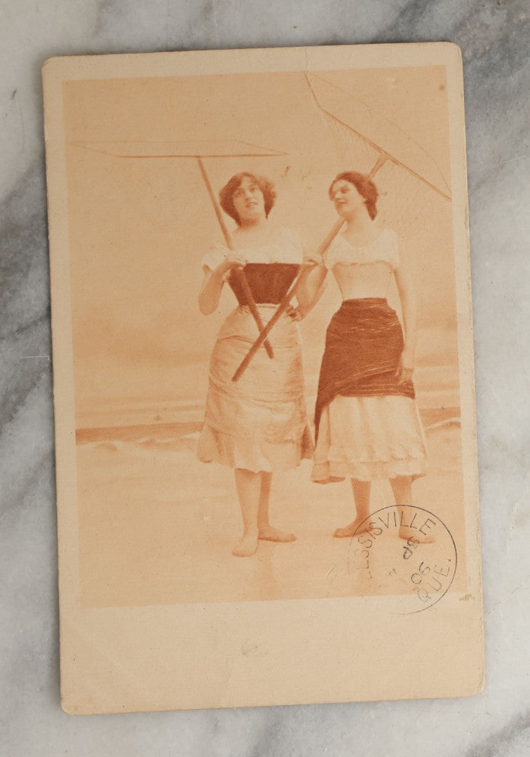 Lot 084 - Grouping Of Ten Antique And Vintage Photographic Postcards Of Women Including Woman In Garbage Pail Hat, French Beauty, "Hurry And Join Me," Etc., (Grouping D)