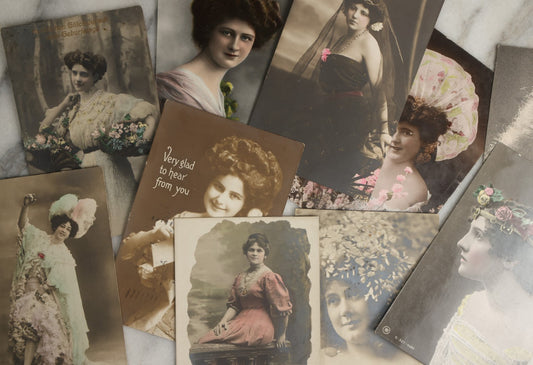 Lot 087 - Grouping Of Ten Antique And Vintage Photographic Postcards Of Women Including Many With Hand Coloring, Tinting, "Lest We Forget," Etc., (Grouping G)