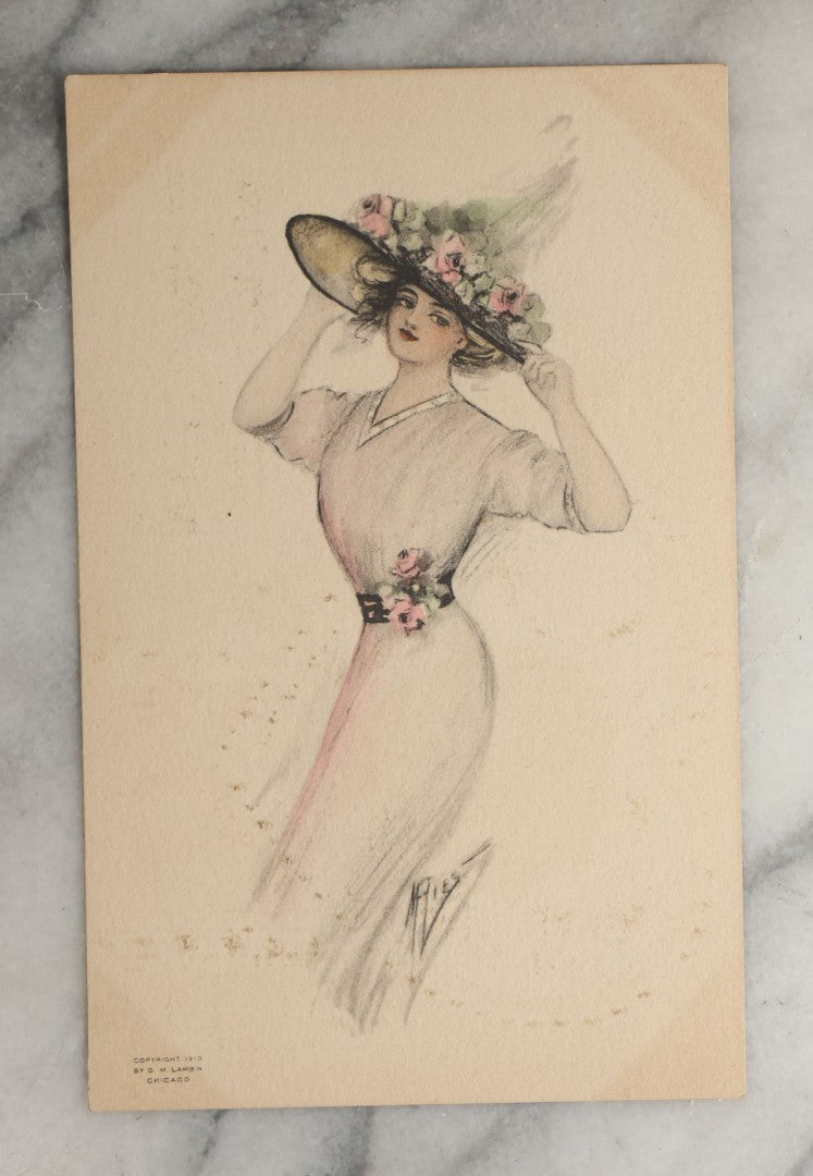 Lot 088 - Grouping Of Ten Antique And Vintage Illustrated Postcards Of Women Including Woman With Glitter, Harrison Fisher Girl, Slumberland, Etc., (Grouping H)