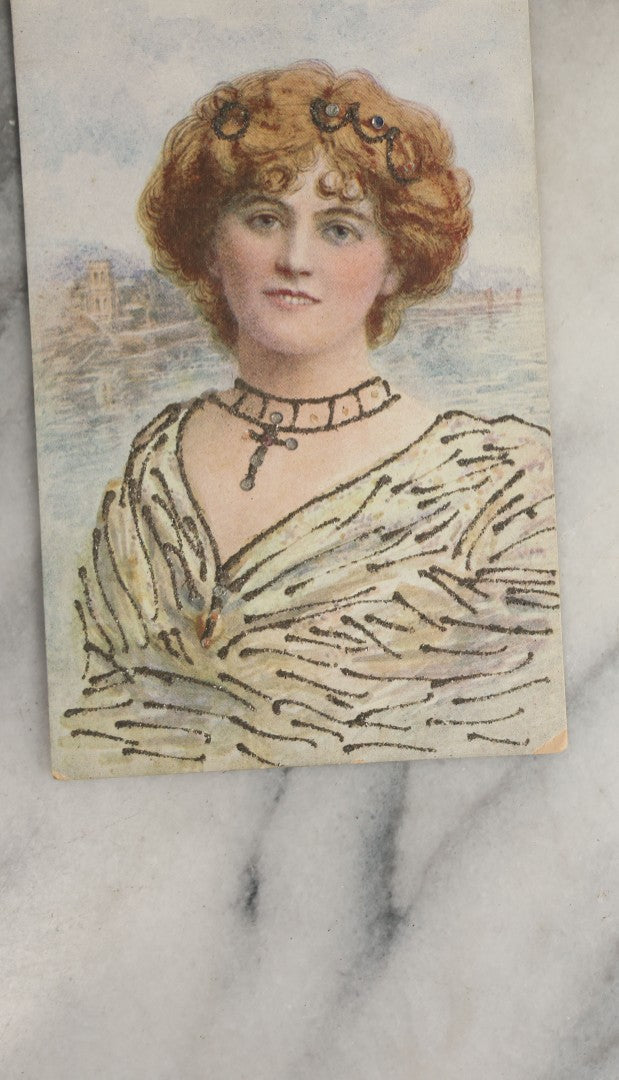 Lot 088 - Grouping Of Ten Antique And Vintage Illustrated Postcards Of Women Including Woman With Glitter, Harrison Fisher Girl, Slumberland, Etc., (Grouping H)