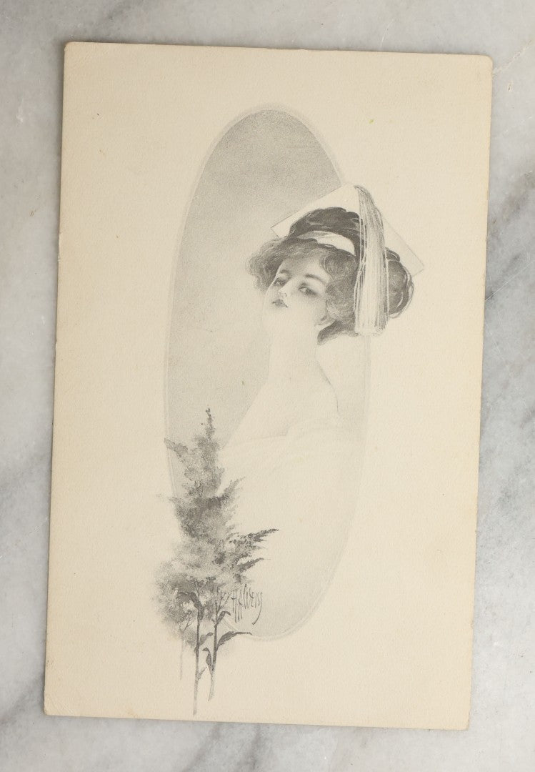 Lot 089 - Grouping Of Ten Antique And Vintage Illustrated Postcards Of Women Including Graduate, Girl With Birds, John Cecil Clay Girl, Etc., (Grouping I)