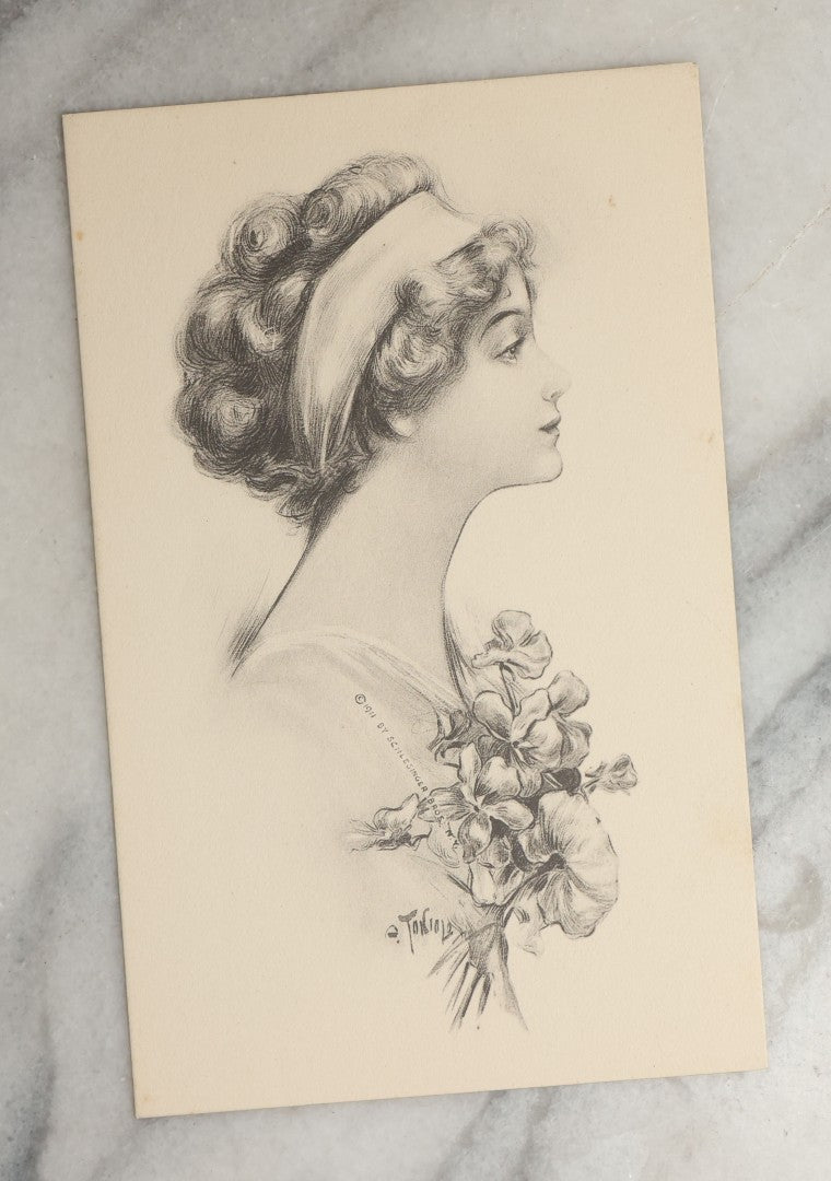 Lot 089 - Grouping Of Ten Antique And Vintage Illustrated Postcards Of Women Including Graduate, Girl With Birds, John Cecil Clay Girl, Etc., (Grouping I)