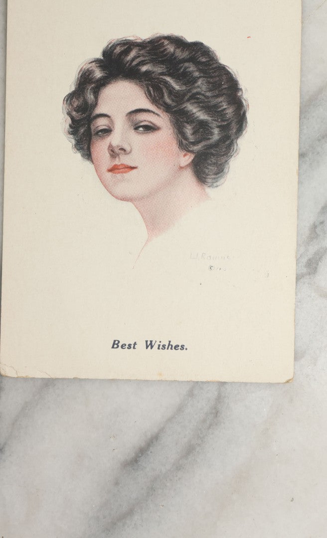 Lot 089 - Grouping Of Ten Antique And Vintage Illustrated Postcards Of Women Including Graduate, Girl With Birds, John Cecil Clay Girl, Etc., (Grouping I)