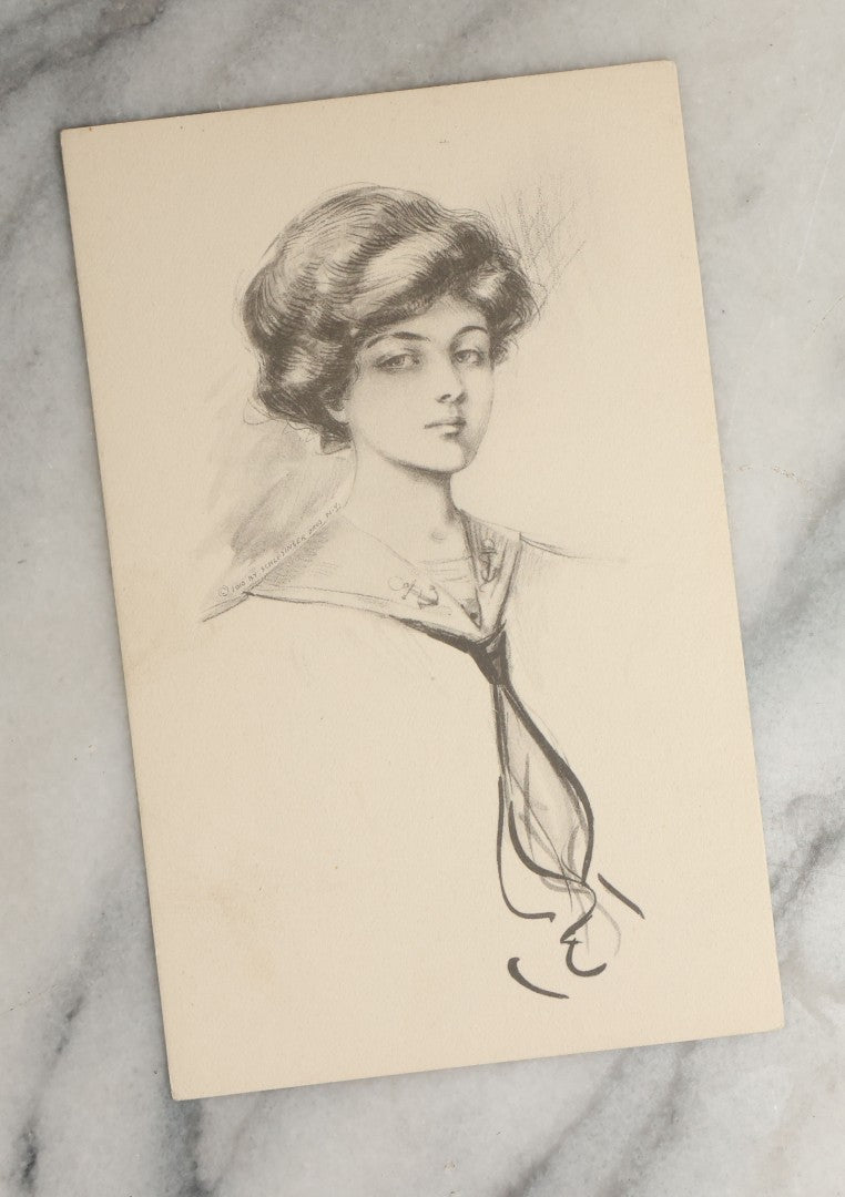 Lot 089 - Grouping Of Ten Antique And Vintage Illustrated Postcards Of Women Including Graduate, Girl With Birds, John Cecil Clay Girl, Etc., (Grouping I)