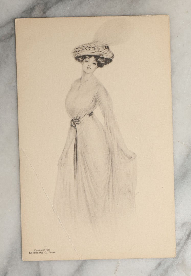 Lot 089 - Grouping Of Ten Antique And Vintage Illustrated Postcards Of Women Including Graduate, Girl With Birds, John Cecil Clay Girl, Etc., (Grouping I)
