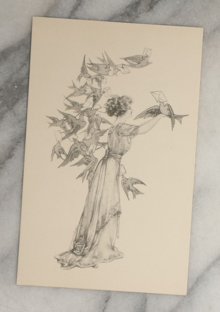 Lot 089 - Grouping Of Ten Antique And Vintage Illustrated Postcards Of Women Including Graduate, Girl With Birds, John Cecil Clay Girl, Etc., (Grouping I)