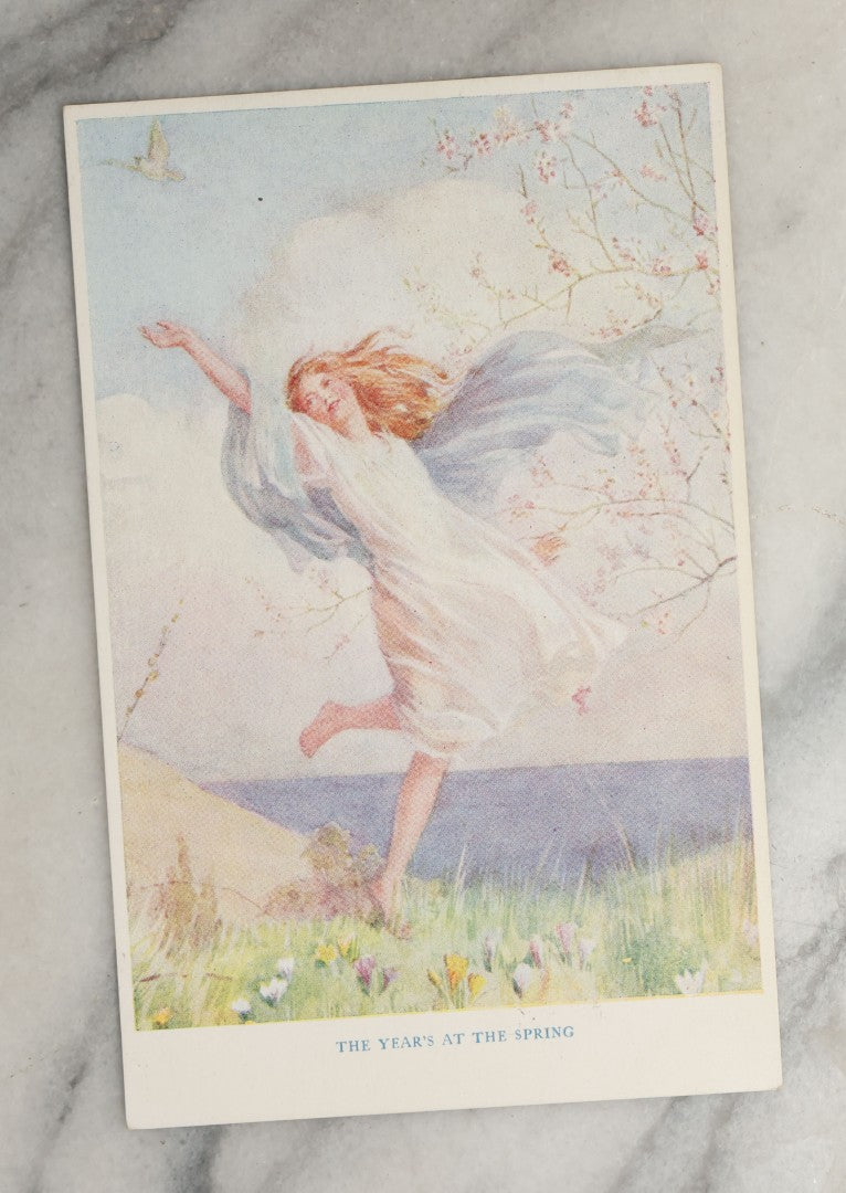 Lot 090 - Grouping Of Ten Antique And Vintage Illustrated Postcards Of Women Including "Anticipation", "With Best Wishes", Embossed "Ready For Water" Card, Etc., (Grouping J)