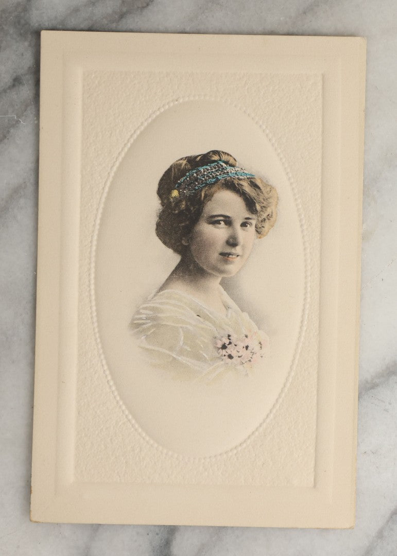 Lot 090 - Grouping Of Ten Antique And Vintage Illustrated Postcards Of Women Including "Anticipation", "With Best Wishes", Embossed "Ready For Water" Card, Etc., (Grouping J)